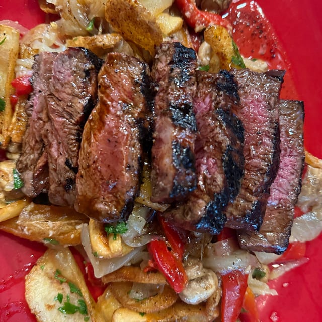 Marinated Flat Iron Steak.