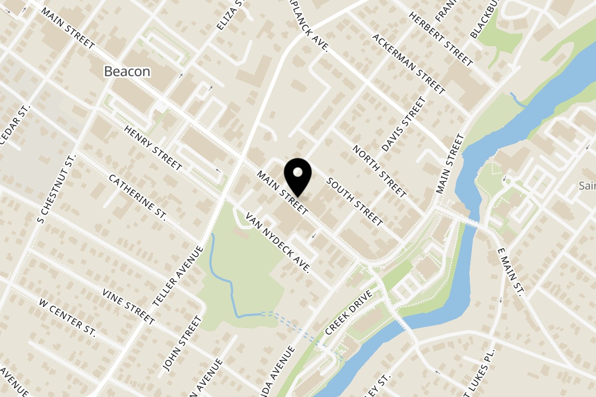 Map showing the location of Carter's Restaurant and Events on 424 Main St in Beacon